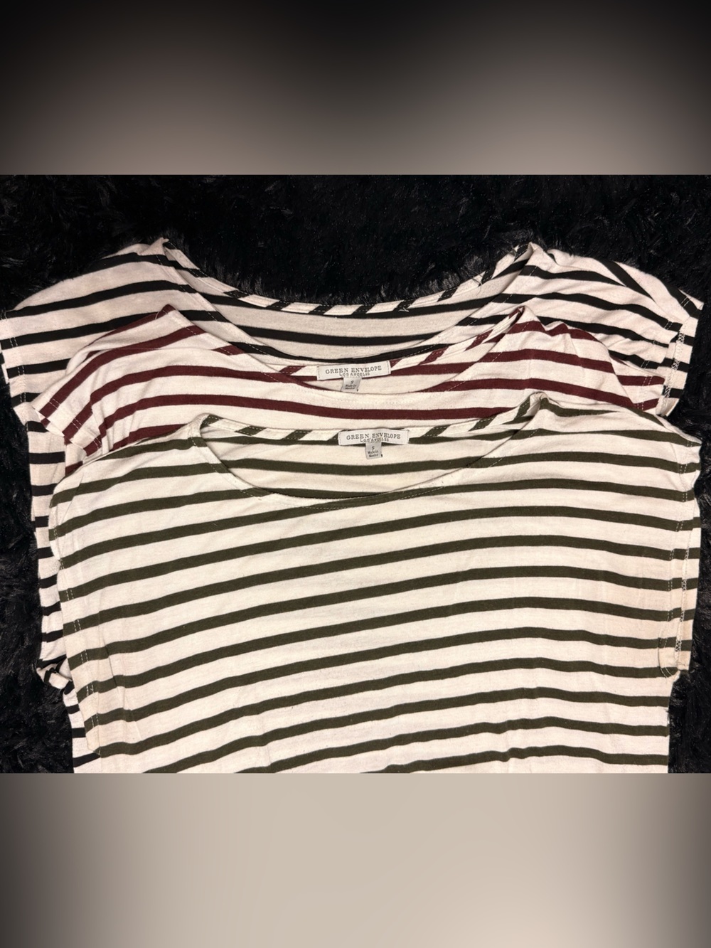 3 pack- Green Envelope Striped Tee  - White/Black, White/Olive, White/Burgundy